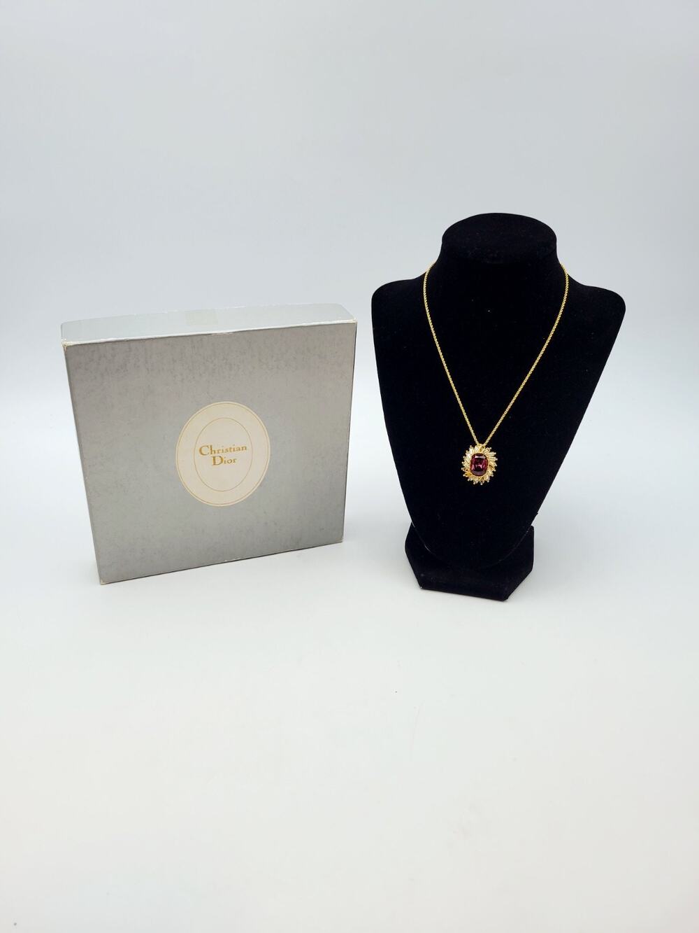 Christian Dior Pendant Necklace Amethyst Purple Baguette Missing Stones